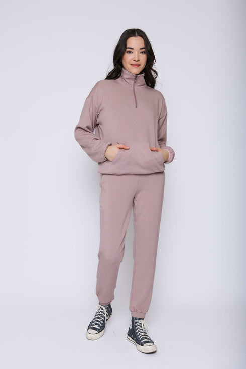 Everly-Luxe Fleece 1/2 Zip Mock neck